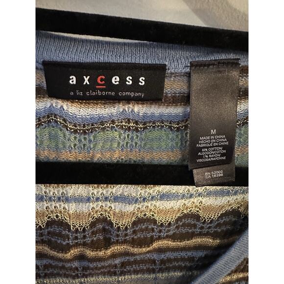 Y2K Babydoll Crochet Sweater Short Sleeve Bratz Doll Sz. Medium Vneck Blue Brown - Picture 3 of 5